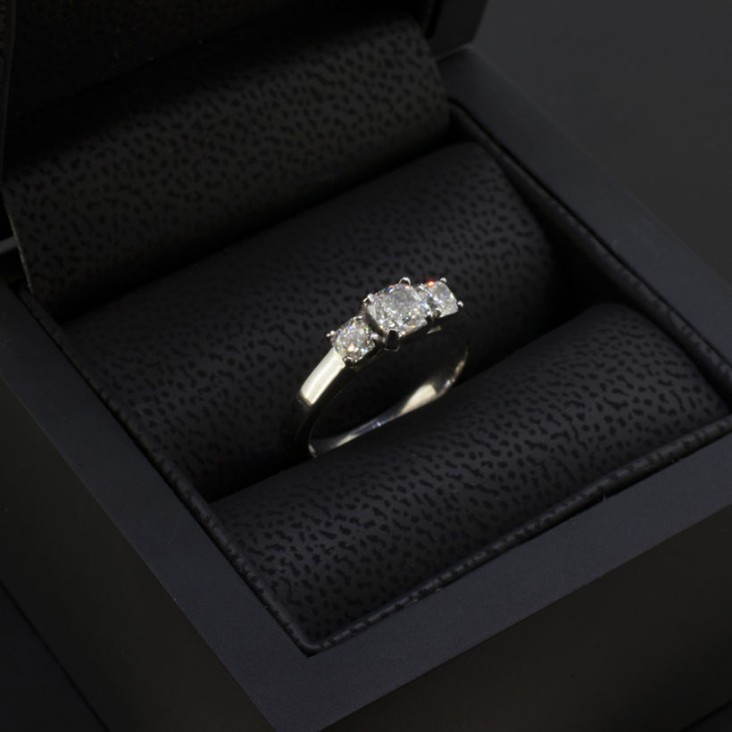 Cushion Cut Trilogy Diamond Ring by Blair and Sheridan | buy online