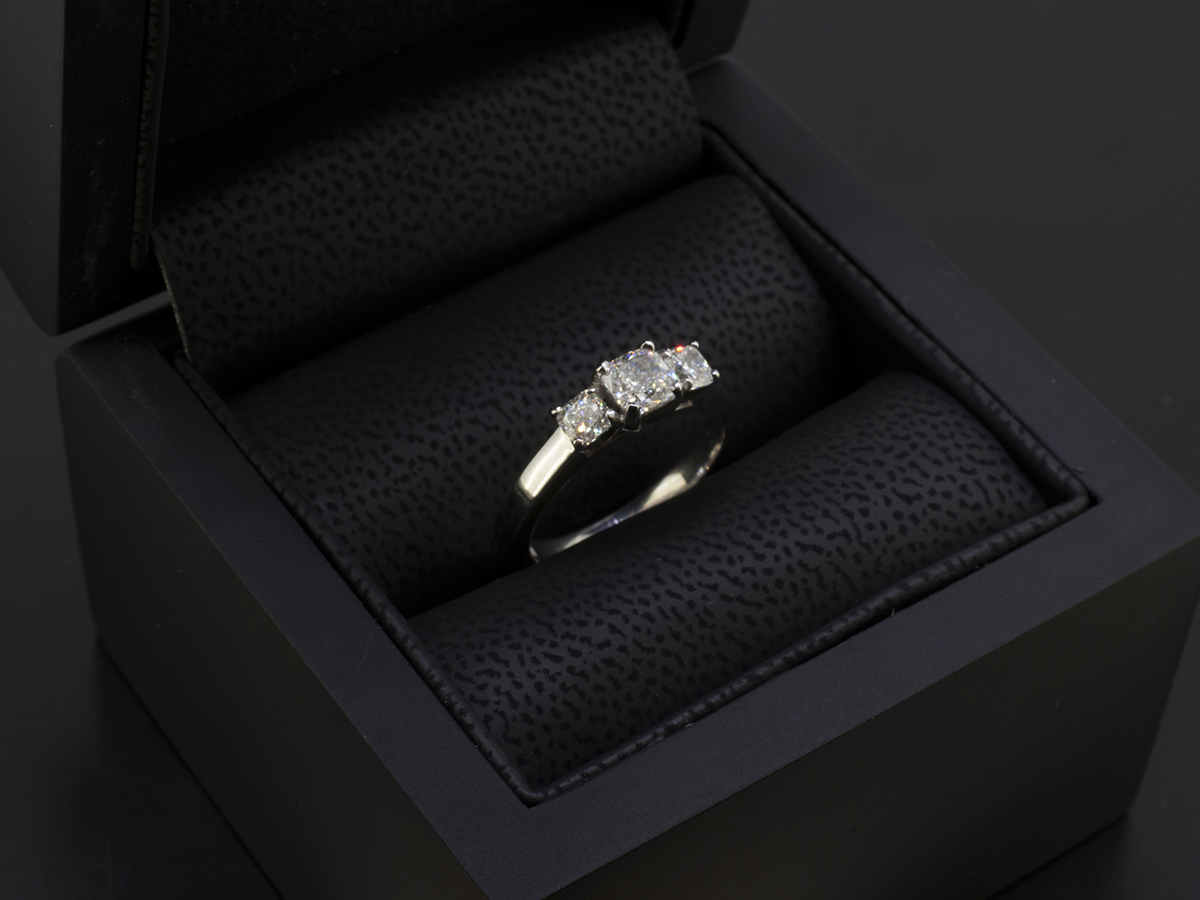 Cushion Cut Trilogy Diamond Ring by Blair and Sheridan | buy online