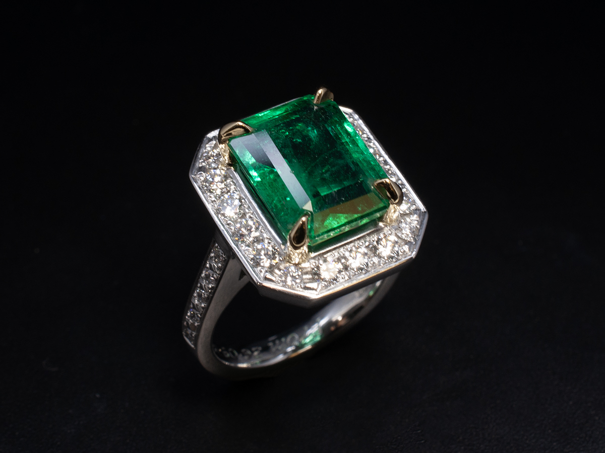Emerald and Diamond Row Ring – San Antonio Jewelry