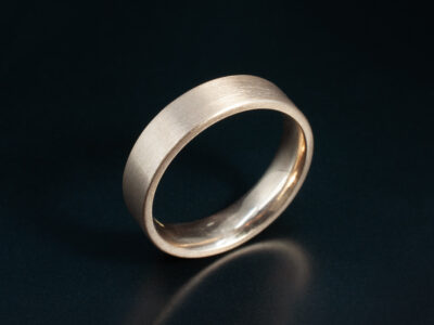 Gents 18kt Rose Gold Wedding Ring, Flat Court Shaped Design, 5mm Width Brushed Finish