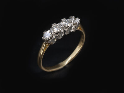Ladies 4 Diamond Engagement Ring, 18kt Yellow Gold and Platinum Claw Set Design, Round Brilliant Cut Diamonds 0.51ct Total (4)