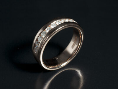 Ladies Diamond Dress Ring, 18kt Rose Gold Channel Set Design, Round Brilliant Cut Diamonds