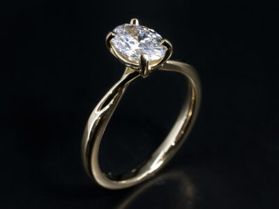 Ladies Lab Grown Diamond Solitaire Engagement Ring, 18kt Yellow Gold Design Split Twisting Shoulder, Oval Cut Lab Grown Diamond 1.05ct D Colour VS1 Clarity
