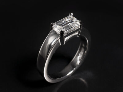 Ladies Lab Grown Diamond Solitaire Engagement Ring, Platinum 4 Claw Basket Set Design, Lab Grown Emerald Cut Diamond 1.74ct