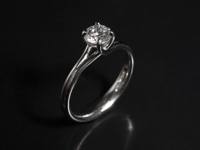 Ladies Solitaire Lab Grown Diamond Engagement Ring, Platinum 4 Claw Set Split Shoulder Design, Round Brilliant Cut Lab Grown Diamond 0.53ct F Colour VS Clarity