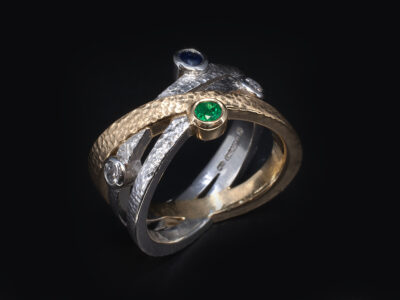 Ladies Diamond and Precious Stone Dress Ring, 18kt Yellow Gold and Platinum Design, Round Brilliant Cut Emerald and Sapphire, Round Brilliant Cut Lab Grown Diamonds 0.10ct Total (2)