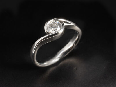 Ladies Lab Grown Diamond Solitaire Engagement Ring, Platinum Tension Set Twist Design, Round Brilliant Cut Lab Grown Diamond 0.51ct
