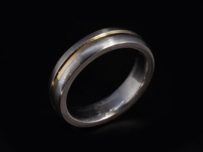 Gents Mixed Metal Wedding Ring, Platinum and 18kt Yellow Gold Court Shape Design, Brushed and Polished Finish