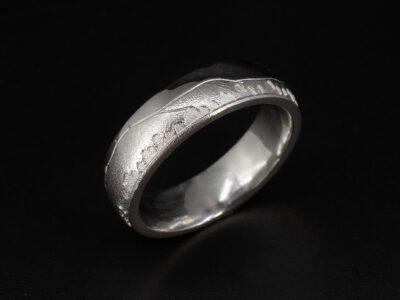 Gents Scottish Landscape Wedding ring, Platinum Court Shape Design, Sidlaw Hill Detail