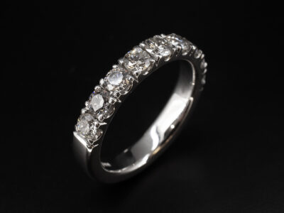 Ladies Diamond Half Eternity Ring, Platinum Castle Set Design, Round Brilliant Cut Diamonds 0.99ct Total (9)