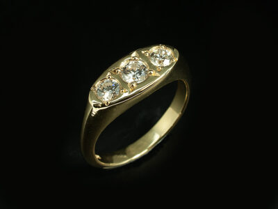 Ladies Trilogy Diamond Dress Ring, 18kt Yellow Gold Pavé Set Design, Round Brilliant Cut Diamonds 0.24ct Total (3)