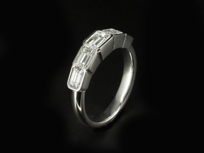 Ladies 5 Diamond Dress Ring, Platinum Partial Rub over Set Design, Emerald Cut Diamonds 0.50ct (1), 0.30ct (2), 0.22ct (2)