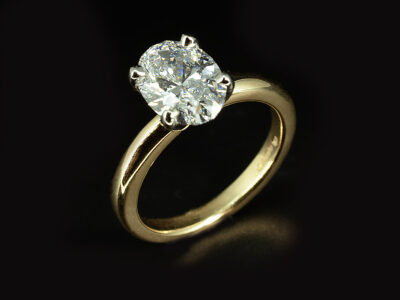 Ladies Lab Grown Diamond Solitaire Engagement Ring, 18kt Yellow Gold Claw Set Design, Oval Cut Lab Grown Diamond 1.71ct