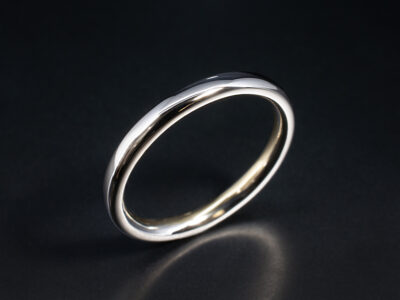 Ladies Mixed Metal Wedding Ring, Platinum and 18kt Yellow Gold Court Shape Design, Secret Inlay, 2.5mm Width Finish