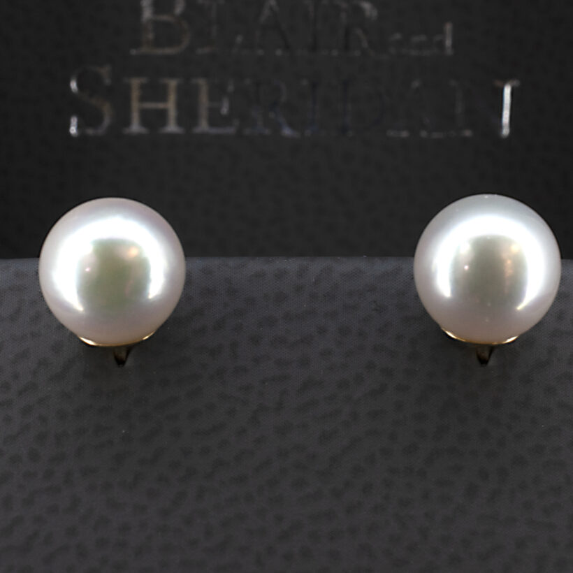 Round Akoya Pearl Stud Earrings in Yellow Gold Settings 7.5-8.0mm