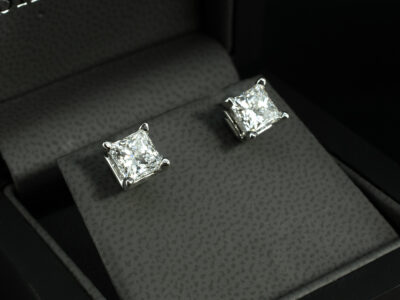 18kt White Gold Diamond Solitaire Studded Earrings, Princess Cut Lab Grown Diamonds 2.92ct Total (2)