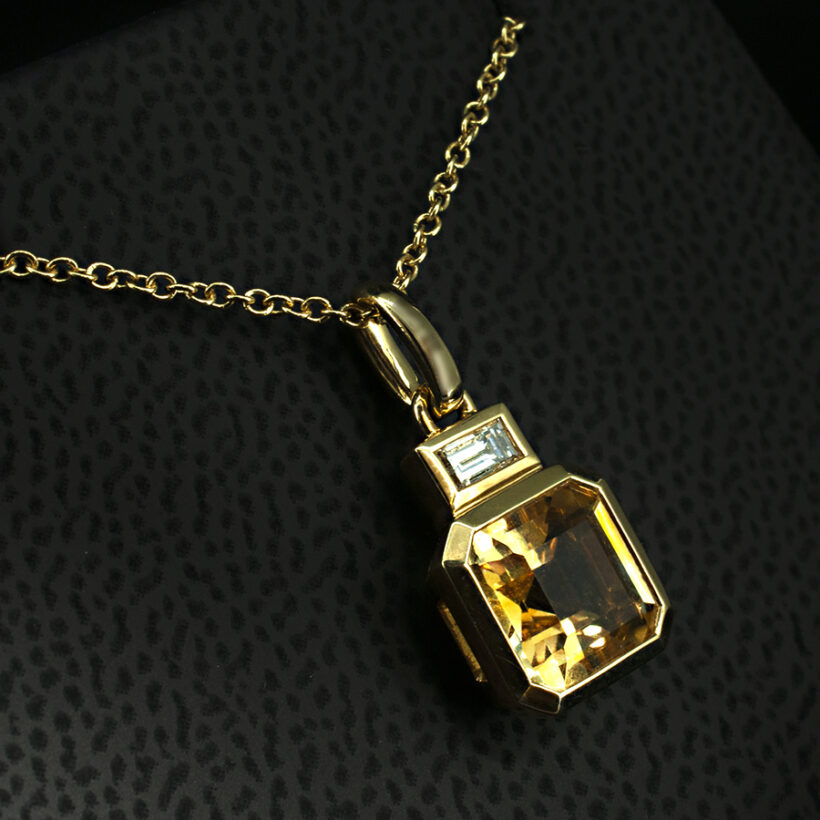 Citrine and Diamond Drop Pendant set in 18kt Yellow Gold