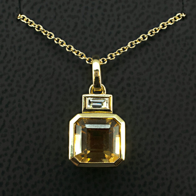 Citrine and Diamond Drop Pendant set in 18kt Yellow Gold