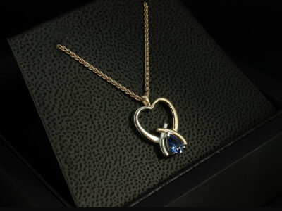 18kt Yellow Gold and Platinum Heart Sapphire Pendant, Claw Set Design, Pear Cut Sapphire 0.38ct