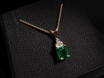 9kt Yellow Gold Lab Grown Diamond and Emerald Pendant, Rub over and Claw Set Design, Octagon Synthetic Emerald 1.00ct, Round Brilliant Cut Lab Grown Diamonds 0.07ct (3)