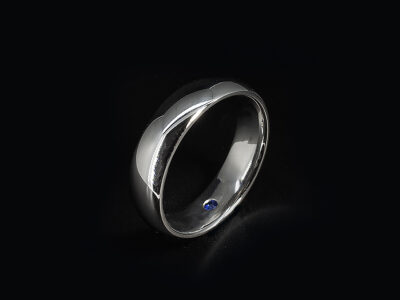 Gents Court Shape Wedding Band, Platinum Design with Secret Set Round Brilliant Sapphire Approx 1.6mm, 6mm Width