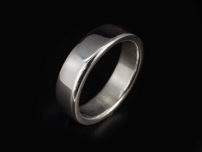 Gents Plain Polished Wedding Band, 9kt Unrhodiumed White Gold, 6mm Width, Court Shape, Polished Finish