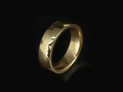 Gents Polished Gold Wedding Ring, 22kt Yellow Gold Court Shaped Band, 6mm Width, Polished Finish with Engraved Details