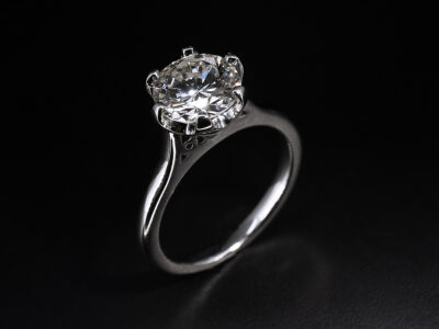 Ladies Diamond Solitaire Engagement Ring, Platinum 6 Claw Design, Round Brilliant Cut Diamond 1.45ct