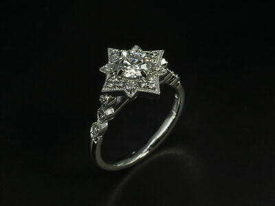 Ladies Floral Design Diamond Engagement Ring, Platinum Claw and Pavé Set Design