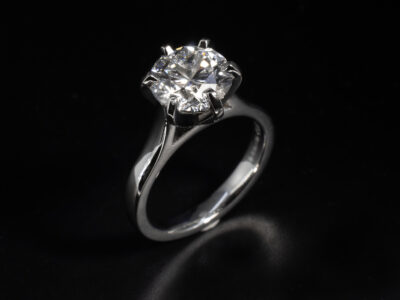 Ladies Solitaire Diamond Engagement Ring, Platinum 6 Claw Tulip Setting, Round Brilliant Cut Lab Grown Diamond 2.01ct